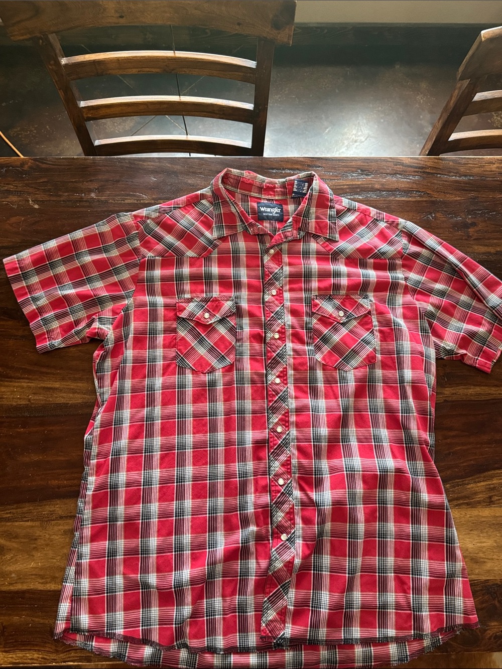 Wrangler Red Plaid Short Sleeve Western Shirt